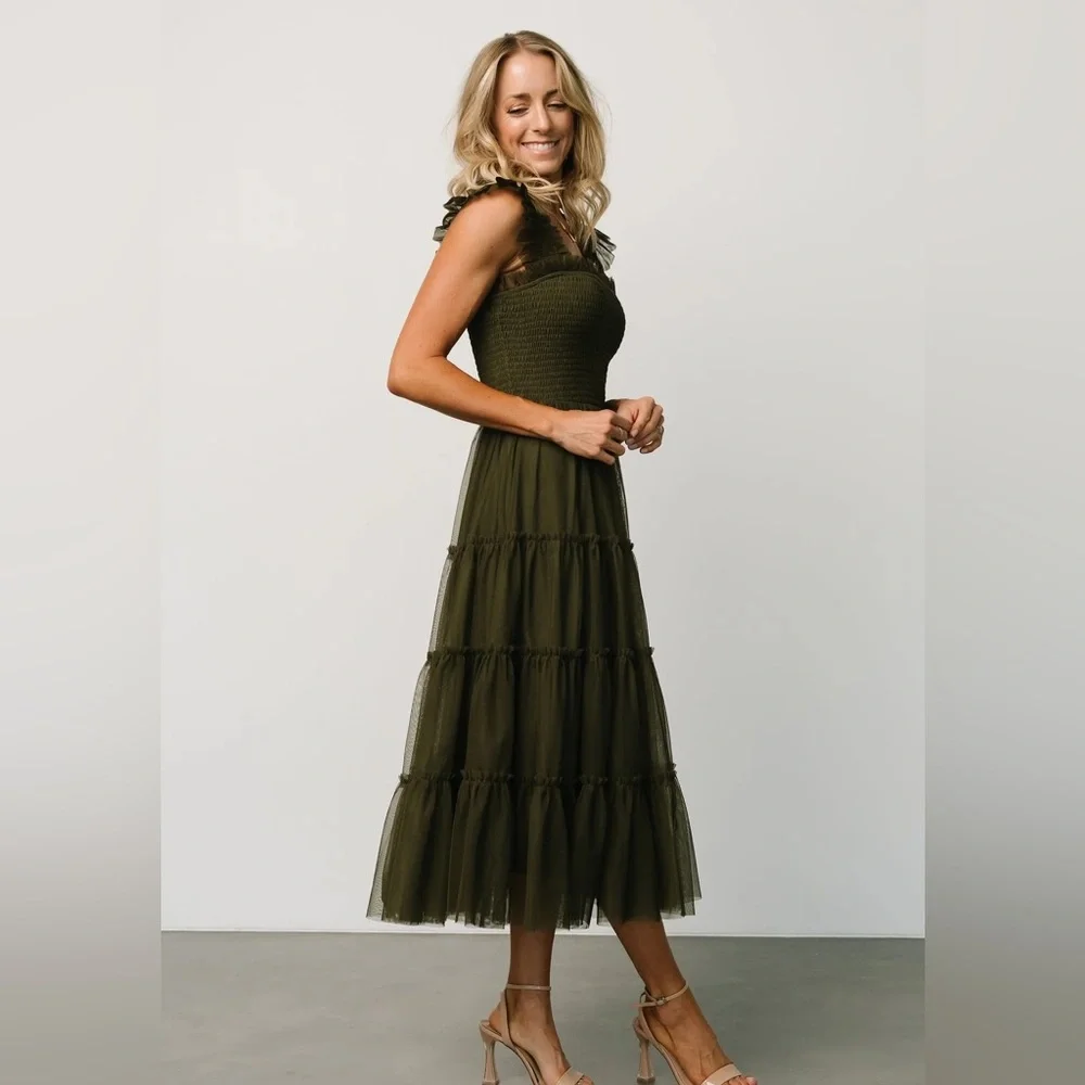 Baltic Born Olive Midi Dress with Ruffles - Picture 3 of 4